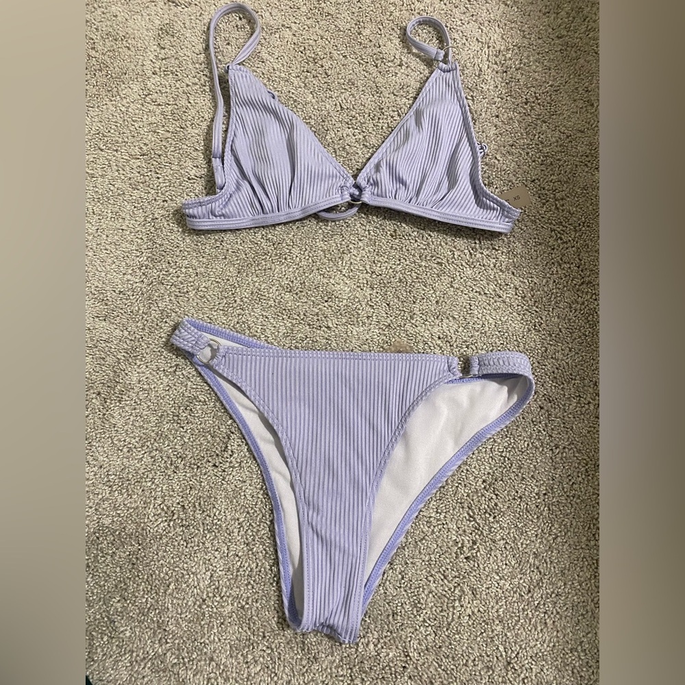 Lavender Ribbed Triangle Bikini Set